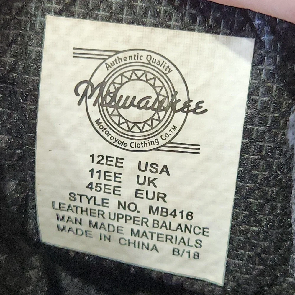 Milwaukee Trooper Boots Mens 12EE Black Leather Motorcycle Biker Zip Lace Up